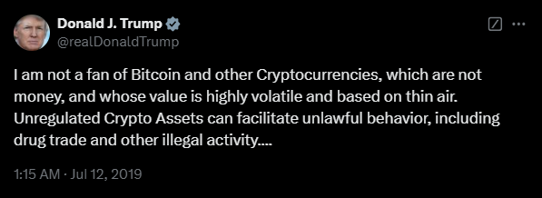 Trump’s anti crypto tweet